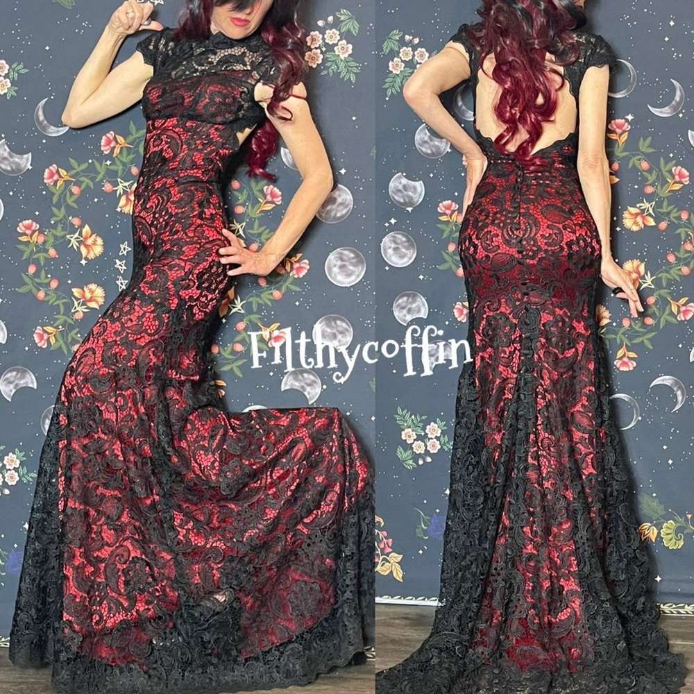 Vintage 90s y2k Vampire Wedding prom dress crochet - Picture 4 of 7
